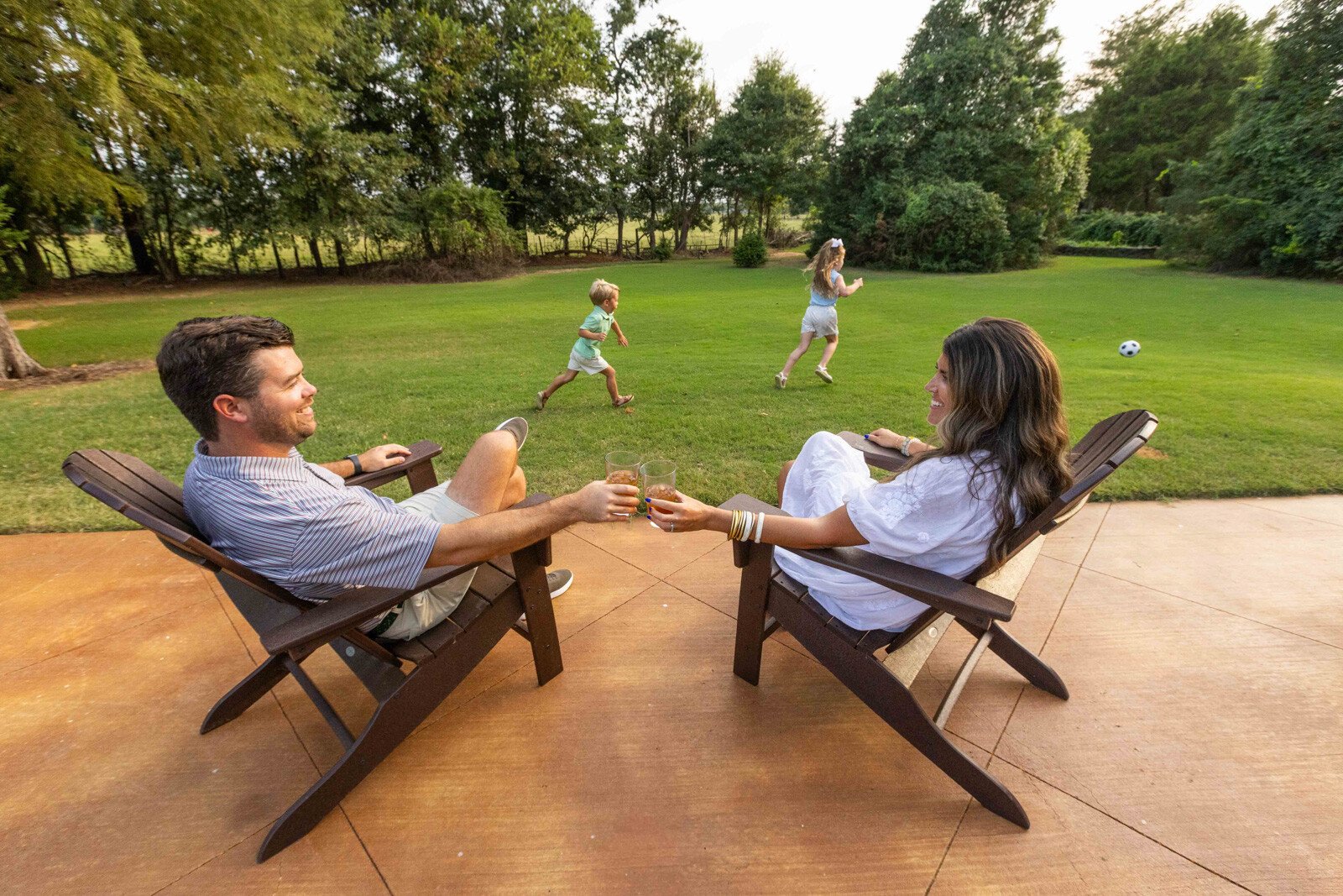 chairs relax family client nice green lawn yard grass trees