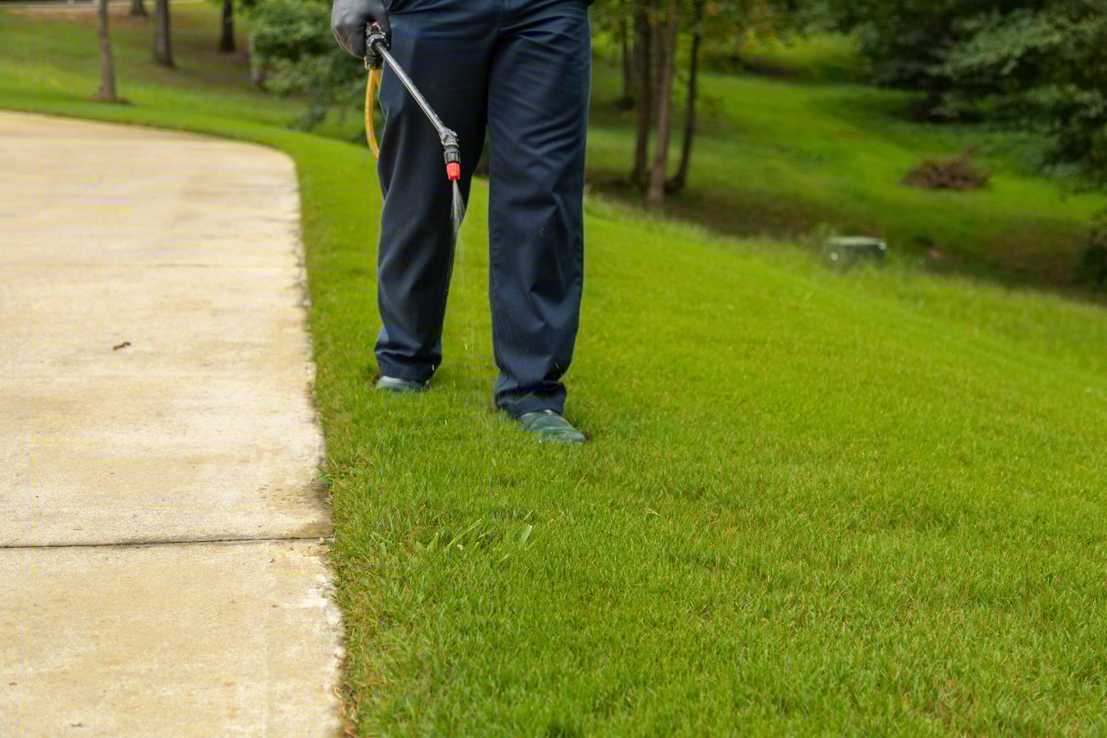 lawn care technician spraying grass weeds treatment crew 2